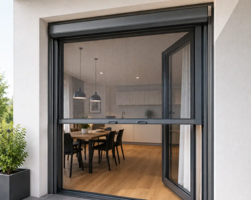 Modern interior with sliding insect screen