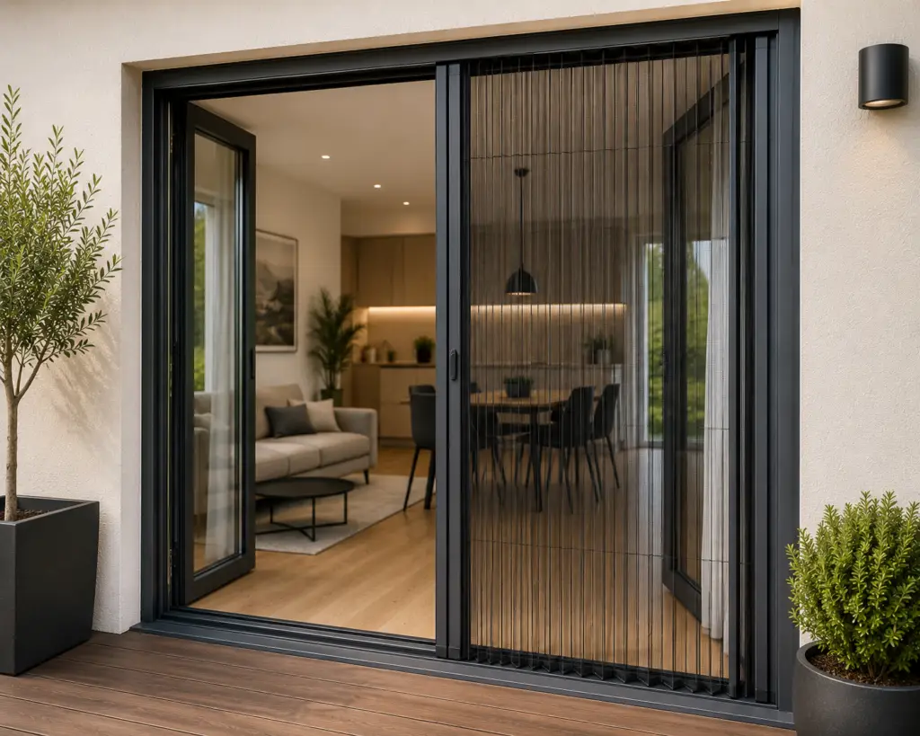 Modern patio view with insect screen